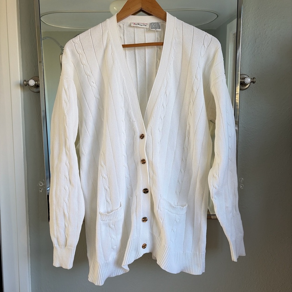 Vintage Talbots 90s white cable knit cardigan